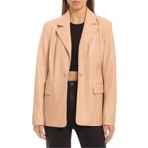 Women's Tan Avec Les Fulles Faux Leather Blazer